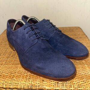 London Brogues Handcrafted Mens 9 Blue Suede Oxfords Classic Academia Preppy